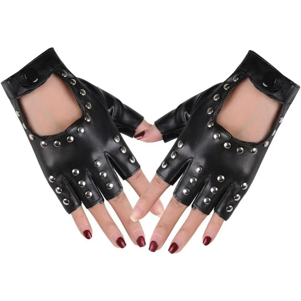Women's Black-1 Fingerless Cosplay Gothic Gloves Punk Rock Halloween Party
